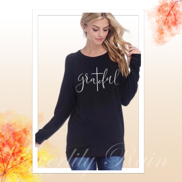 Everlily Rain Tops - LAST 1!! GRATEFUL Graphic French Terry Sweatshirt